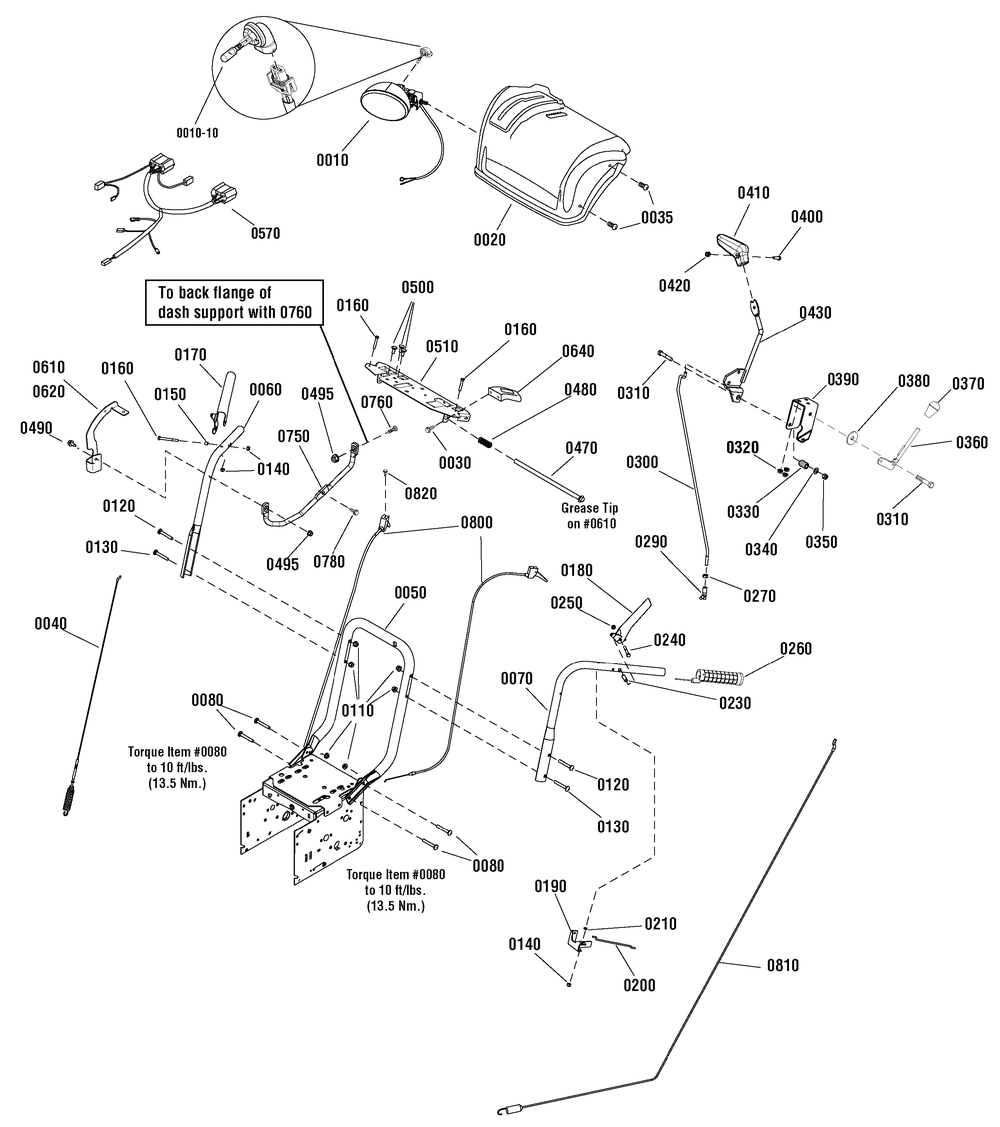 Handles And Controls Group Diagram and Parts List for 1695861-18-2829-31 2010 Briggs and Stratton Snow Blower